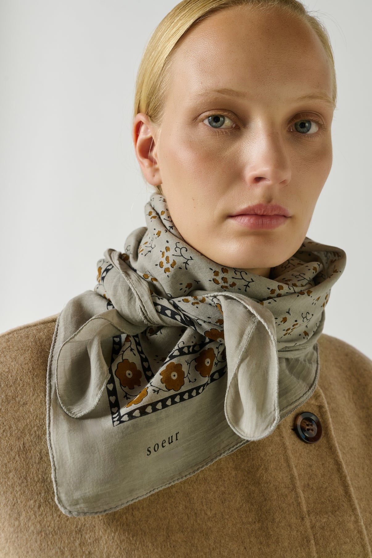 Foulard Classique - Marron/Gris - Coton - Femme vue 2